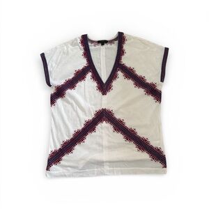 J. Crew White Blouse with Red Embroidery